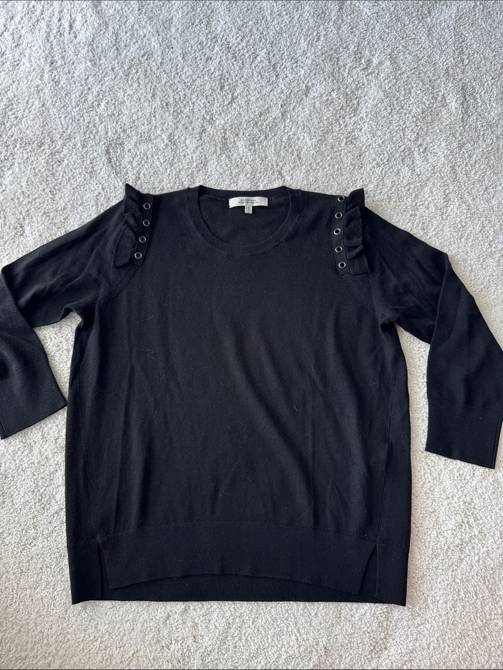Dorothee Schumacher Black Crewneck Sweater with Eyelet Shoulder Tabs